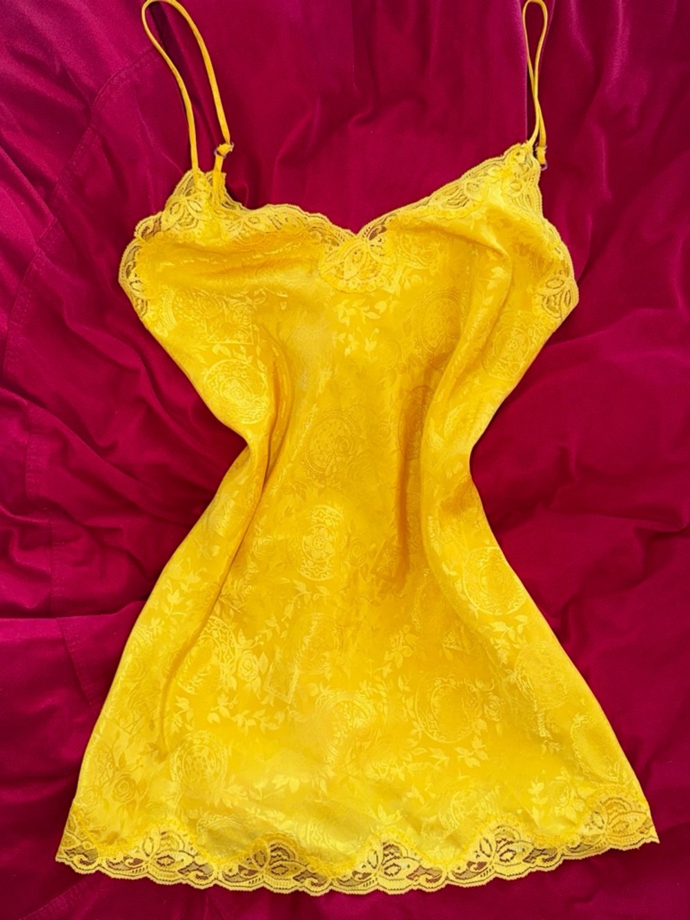 Vintage Victoria’s Secret Yellow Lace Trim Satin Chemise Slip - Women Intimates
